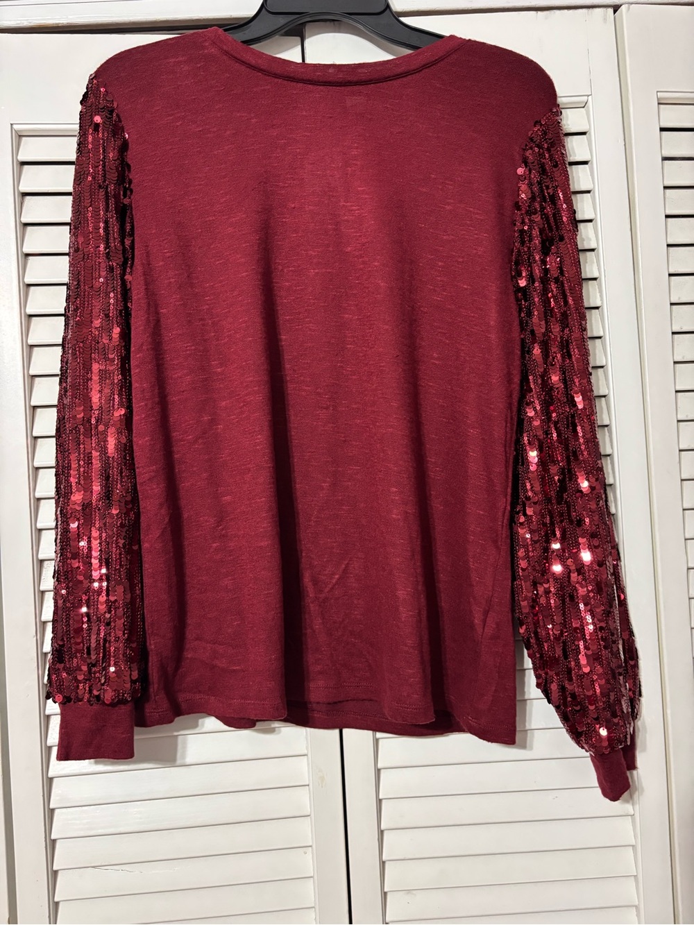 Cato Burgundy Sequin Sleeve Long-Sleeve Top